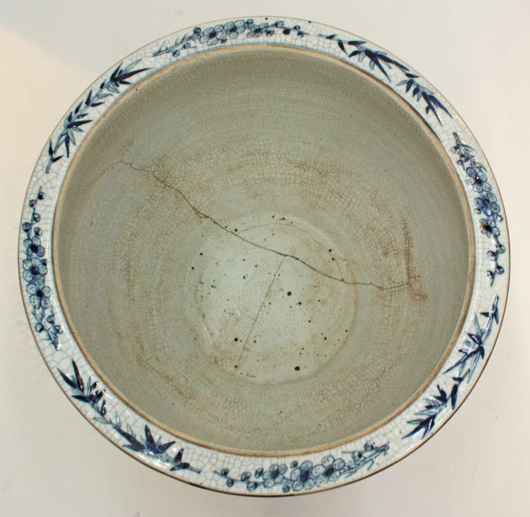 19th Century Blue and White Fish Bowl with Stand 2