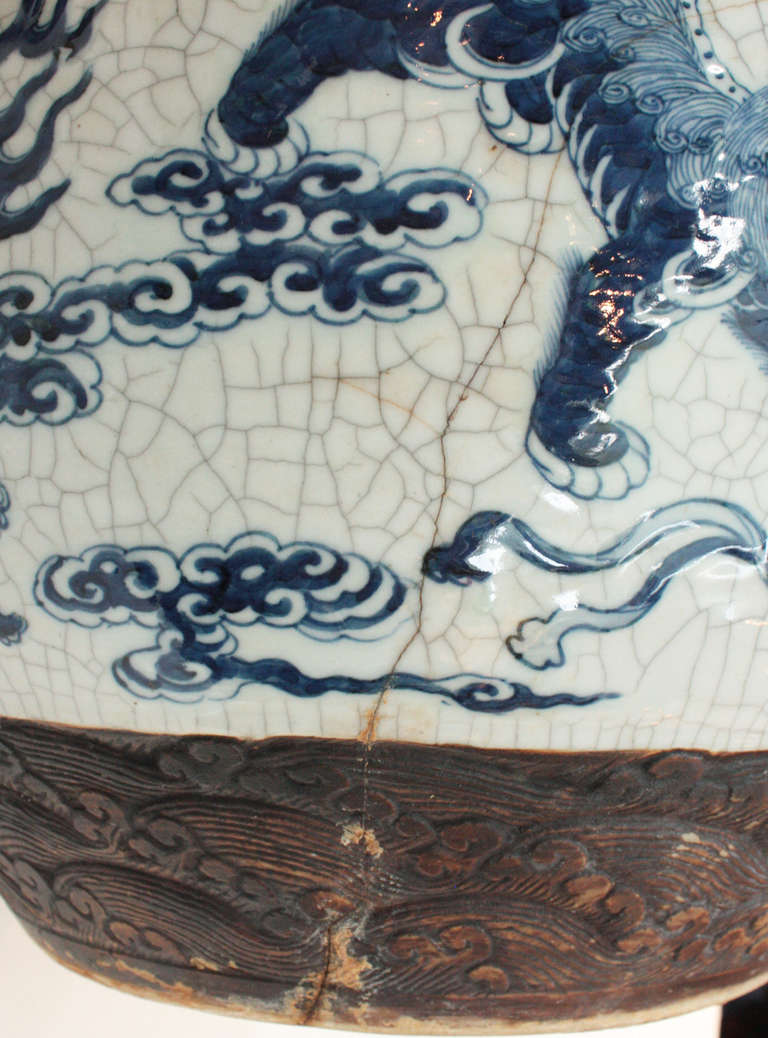 19th Century Blue and White Fish Bowl with Stand 4