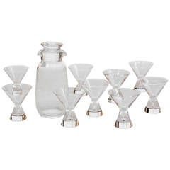 Retro Group of Nine Steuben Teardrop Cocktail Glasses with Crystal Shaker