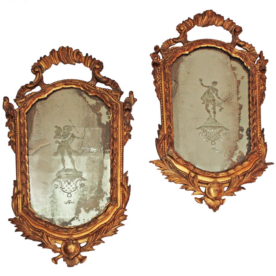 Pair of 18th Century Etched Venetian Mirrors