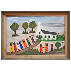 "Going To Church, " Oil Painting by Clementine Hunter