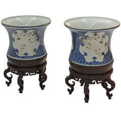 Antique Pair of Chinese Porcelain Jardineres on Custom Stands