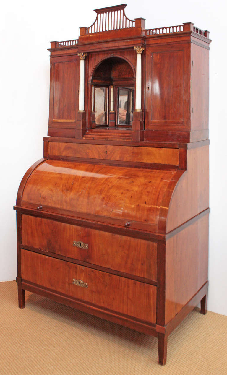 Biedermeier Cylinder Front Bureau Cabinet