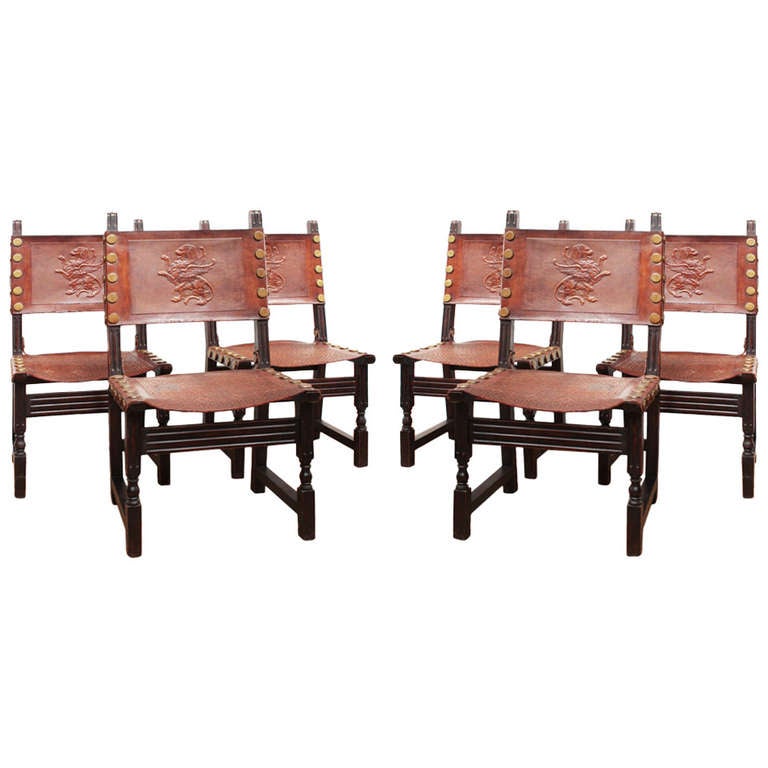 Spanish Renaissance Revival Style Chairs, Set of Six