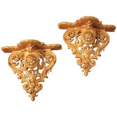 Pair of Heavily Carved Georgian Style Giltwood Brackets