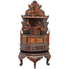 Japanese Black Lacquer Corner Cabinet