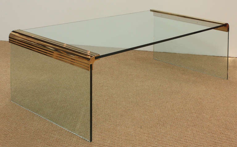 Italian Glass and Brass Waterfall Cocktail Table by Pace Collection