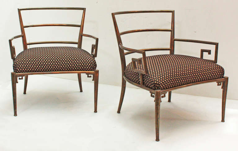 Pair of Greek Key Lounge Chairs by Mastercraft