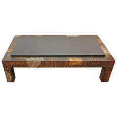 Patchwork Mixed Metal and Slate Coffee Table by Paul Evans