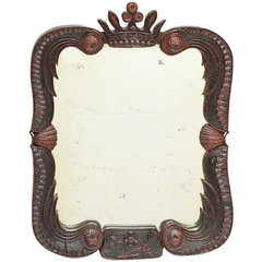 Carved Wood Mirror with Pine Cones
