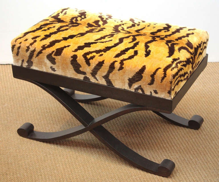 American Bronze Stool with Tiger Fabric Upholstery