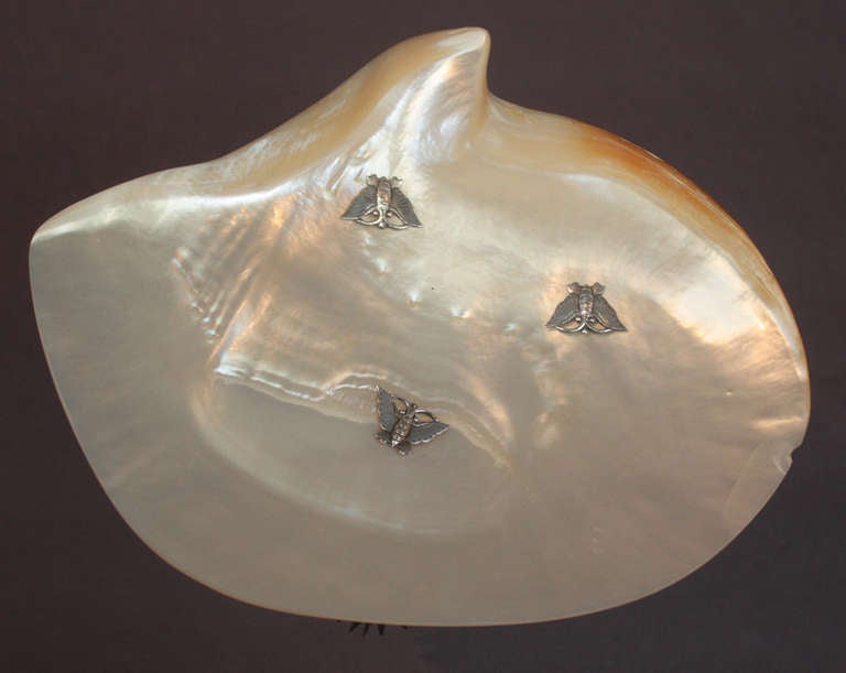 Mother-of-Pearl Shell and Silver Bamboo Tazza by Wang Hing In Good Condition In Dallas, TX