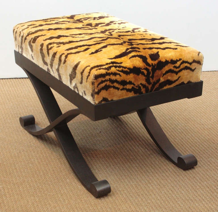 Bronze Stool with Tiger Fabric Upholstery In Good Condition In Dallas, TX