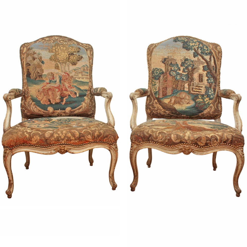Pair of 18th Century Armchairs in Original Tapestry