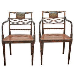 English Regency Armchairs with Decoration in the Style of Angelica Kauffman