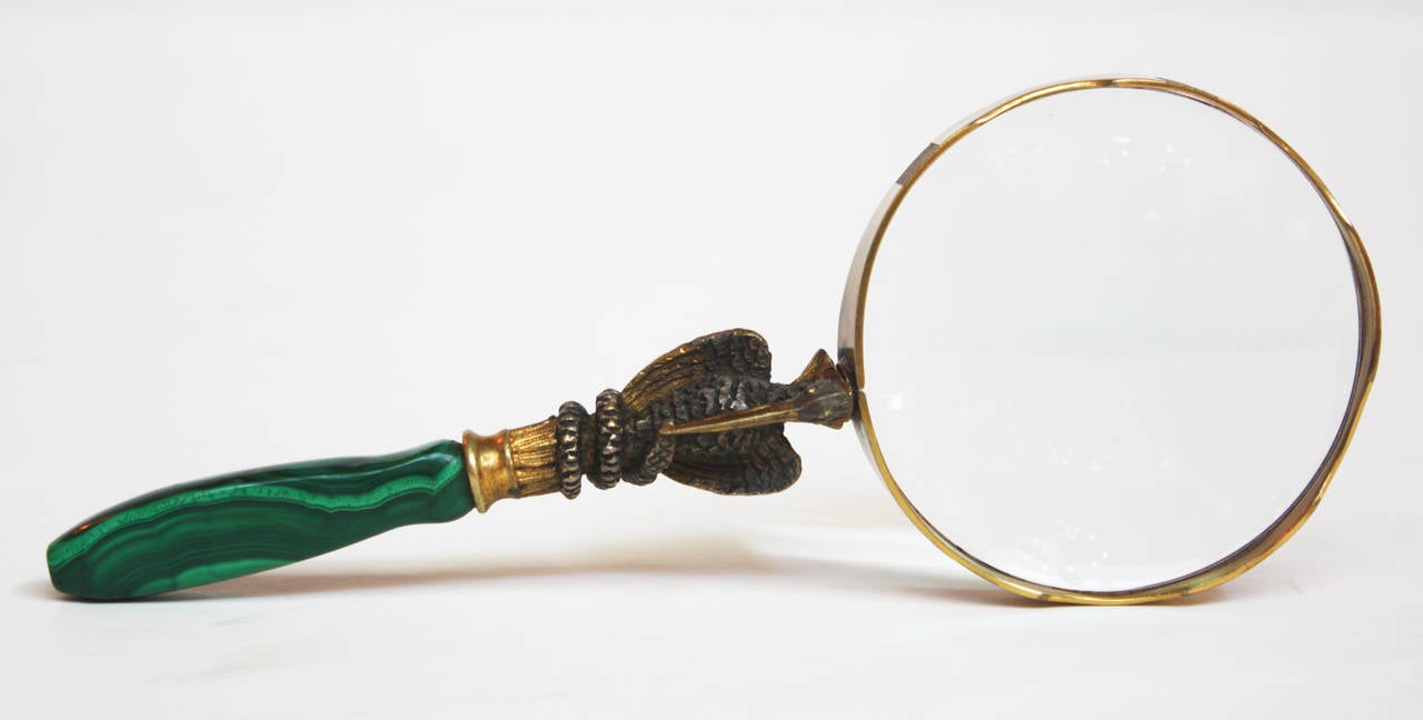 Magnifying Glass with Malachite Handle In Good Condition In Dallas, TX