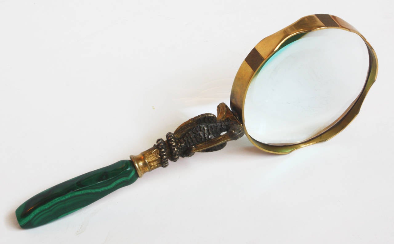 20th Century Magnifying Glass with Malachite Handle