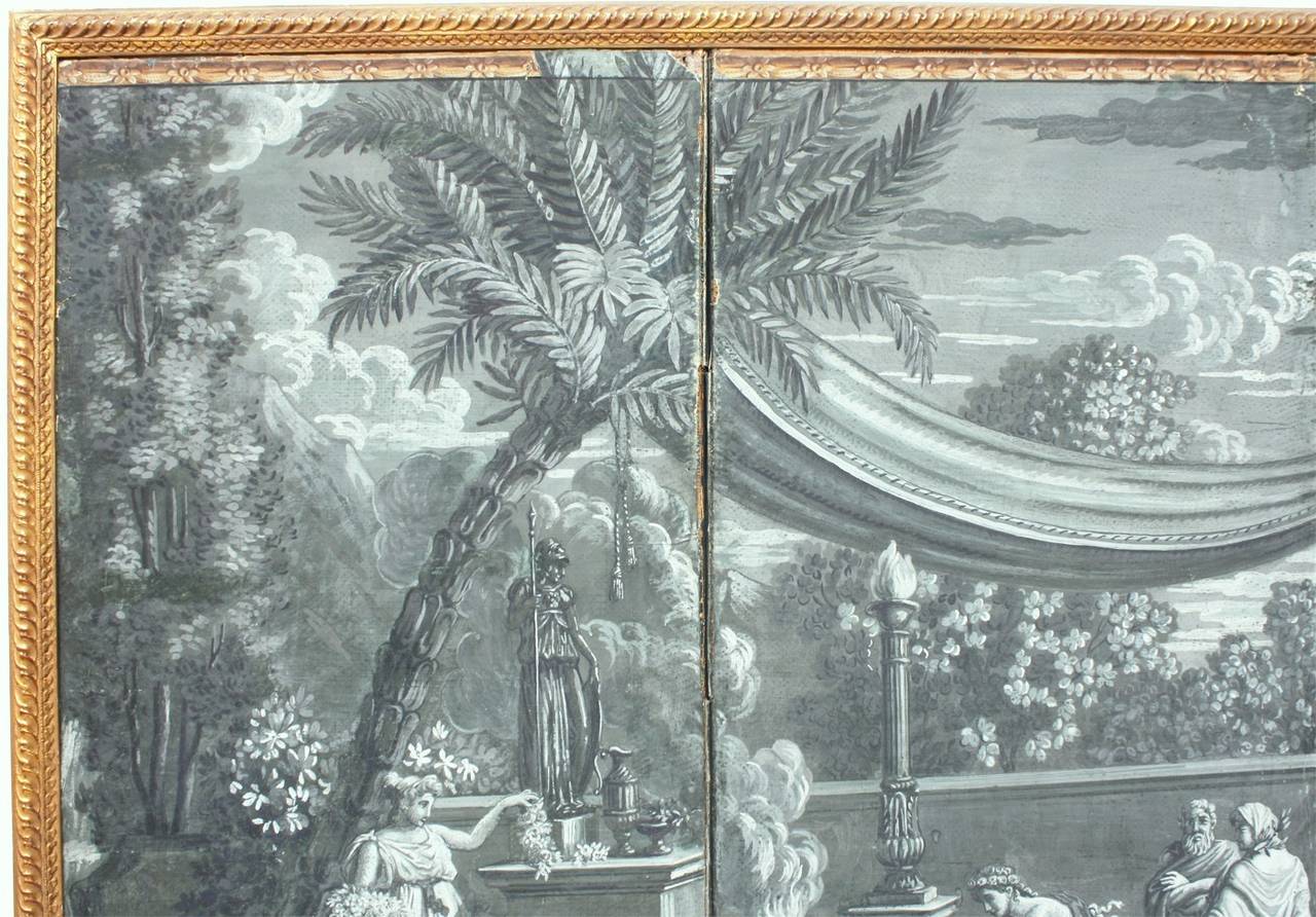 Neoclassical Revival 19th Century Zuber Grisaille Wallpaper Screen