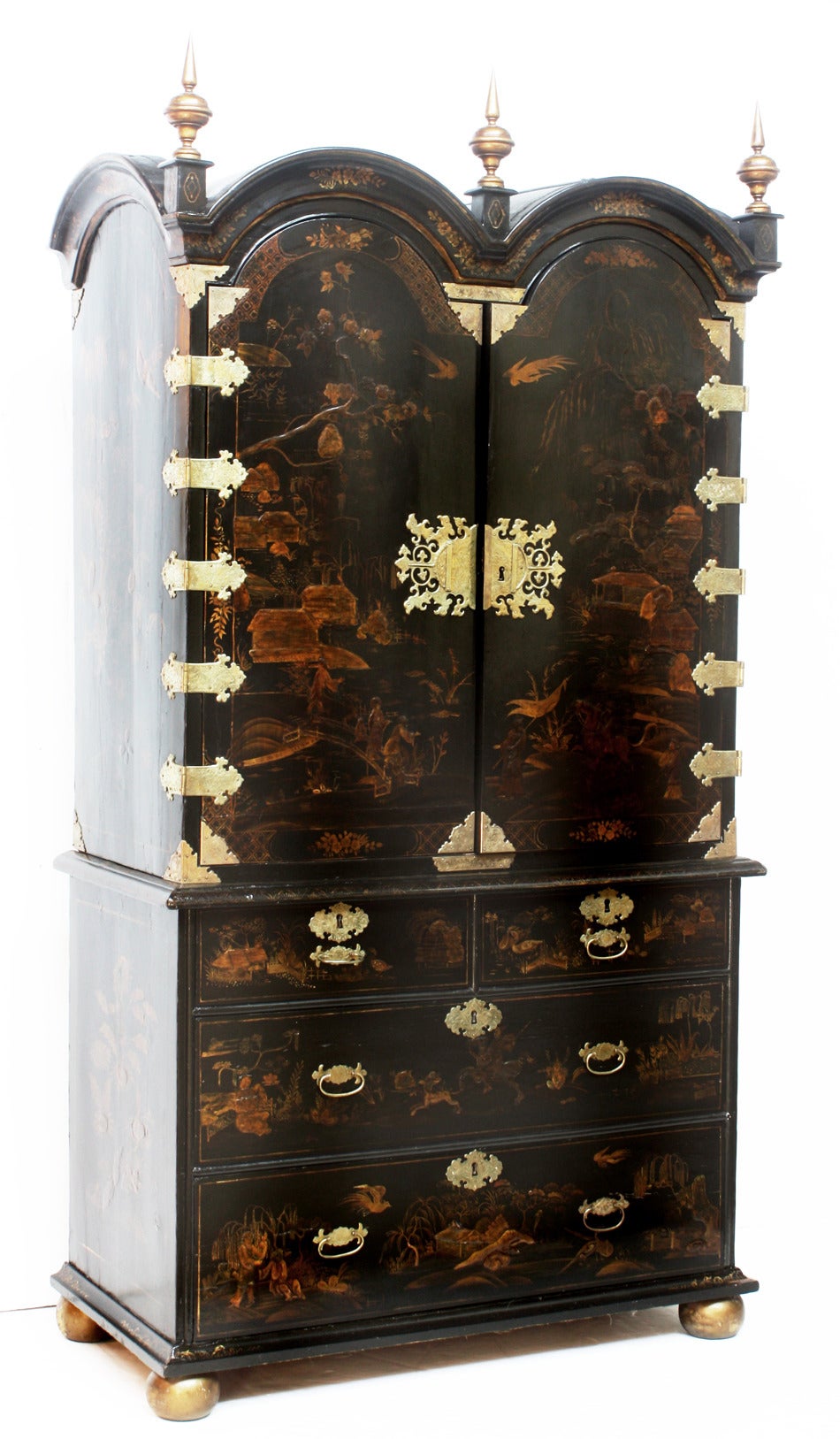 English Japanned Black Lacquer Cabinet