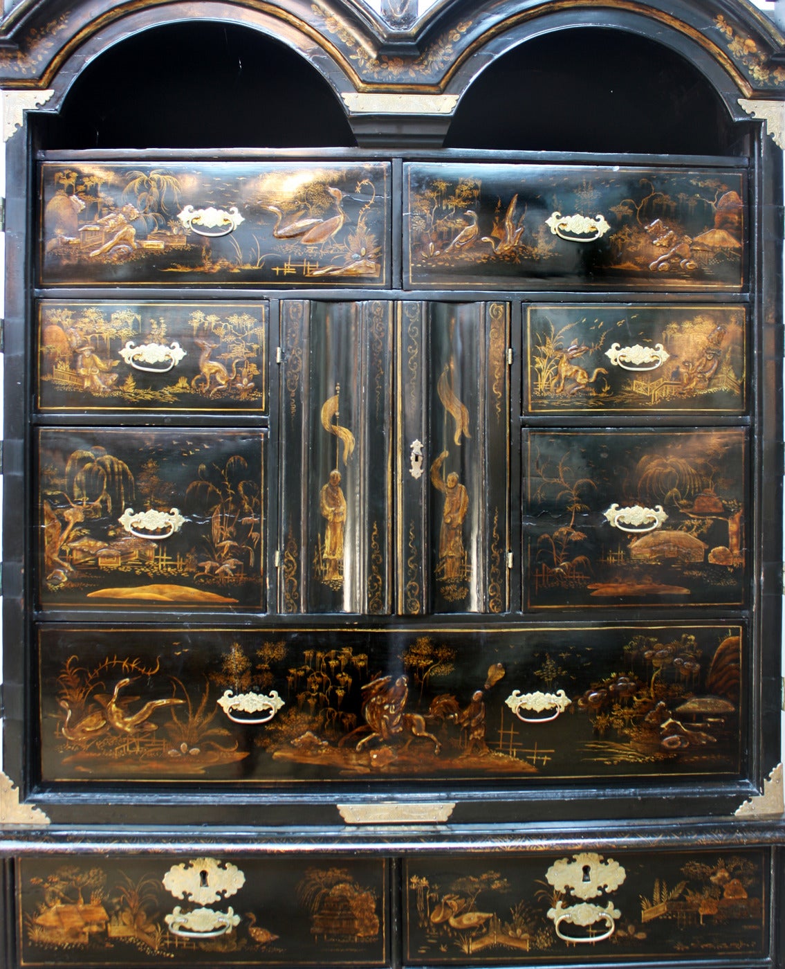 Queen Anne Japanned Black Lacquer Cabinet