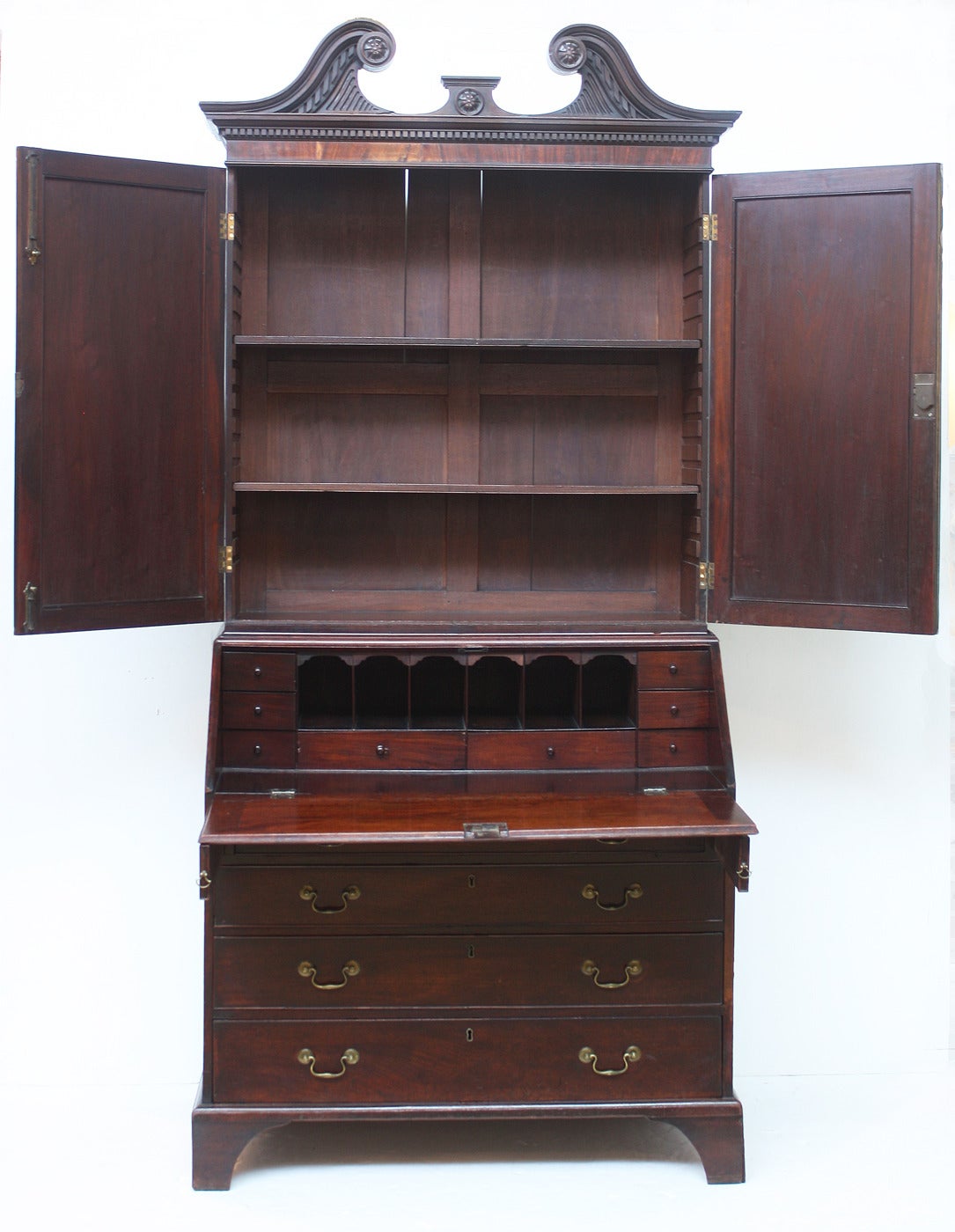 George III Late 18th Century English Mahogany Secretary Bookcase with Fall Front