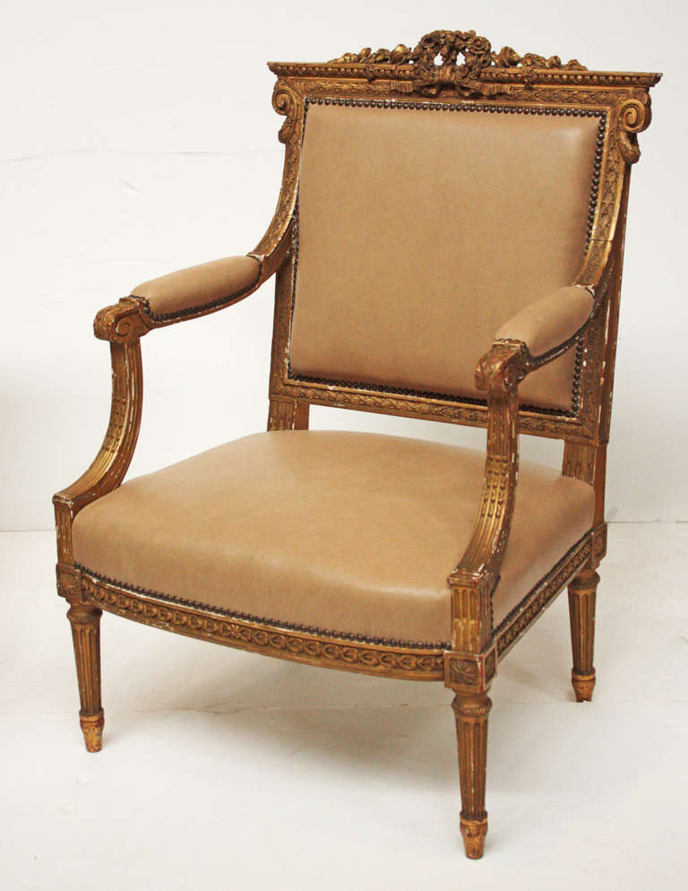 Carved Pair of Louis XVI Style Fauteuils