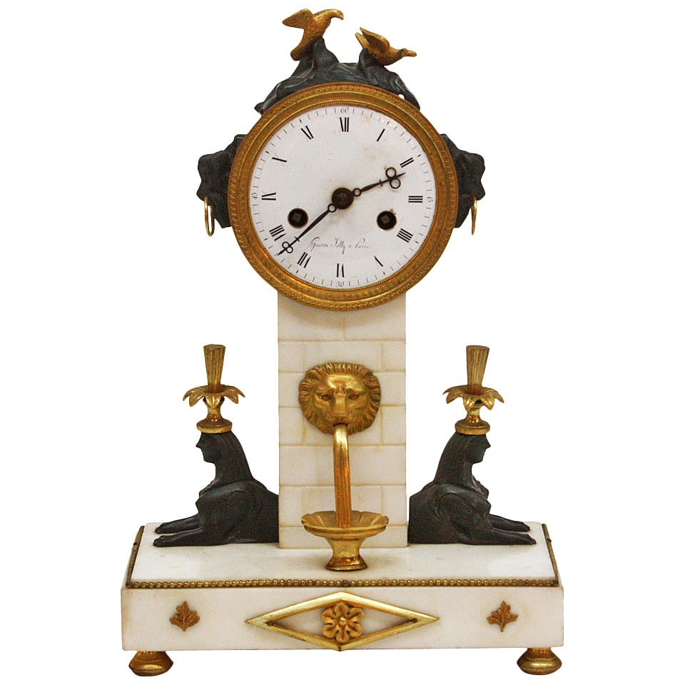 French Empire Egyptian Revival Clock Marked Gaston Jolly à Paris