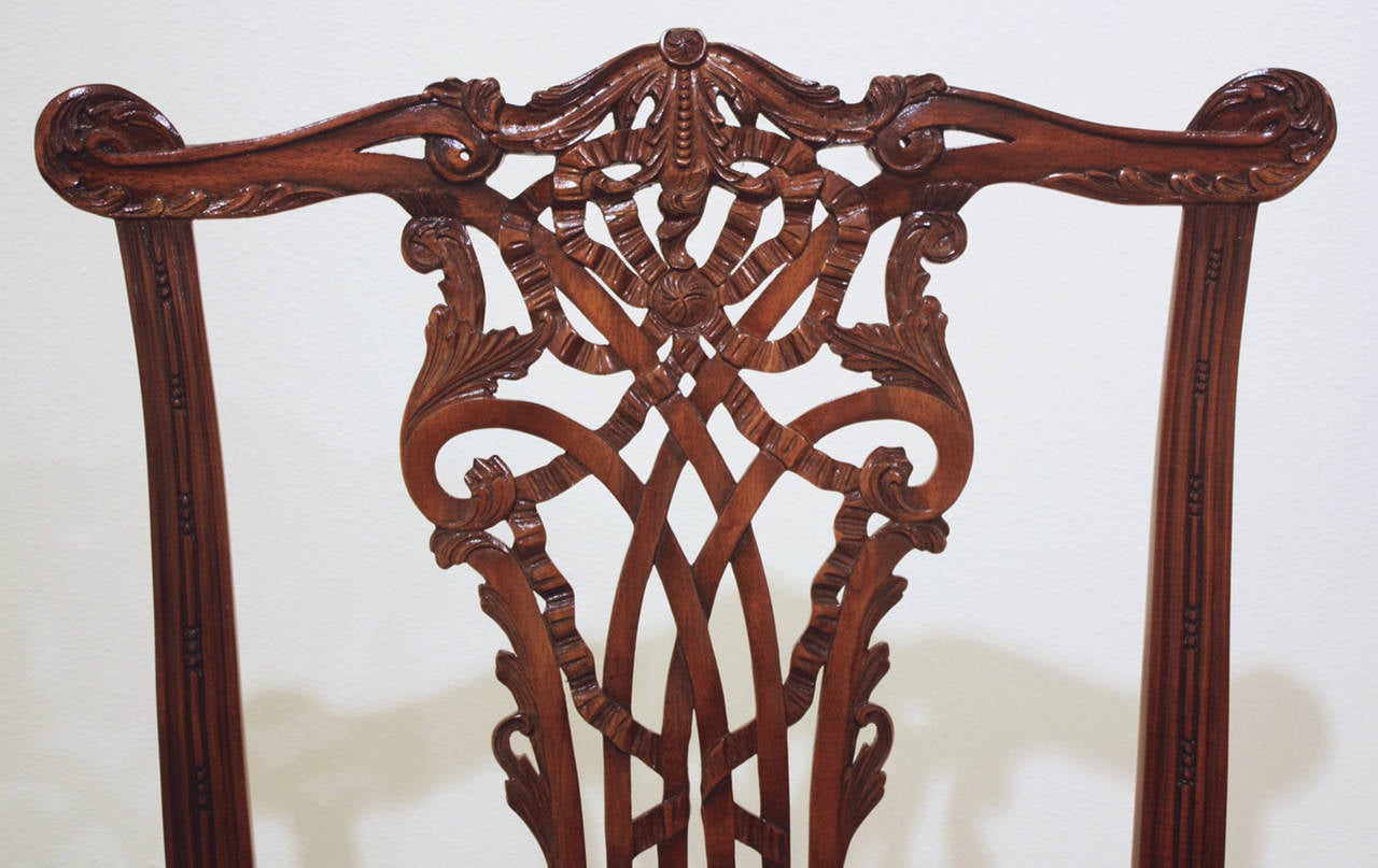Carved Set of 16 Chippendale Style Ribband Back Chairs by Maitland-Smith