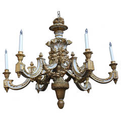 Large Italian Carved Wooden Six-Light Chandelier