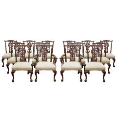 Antique Set of 14 Chippendale Style Ribband-back Chairs