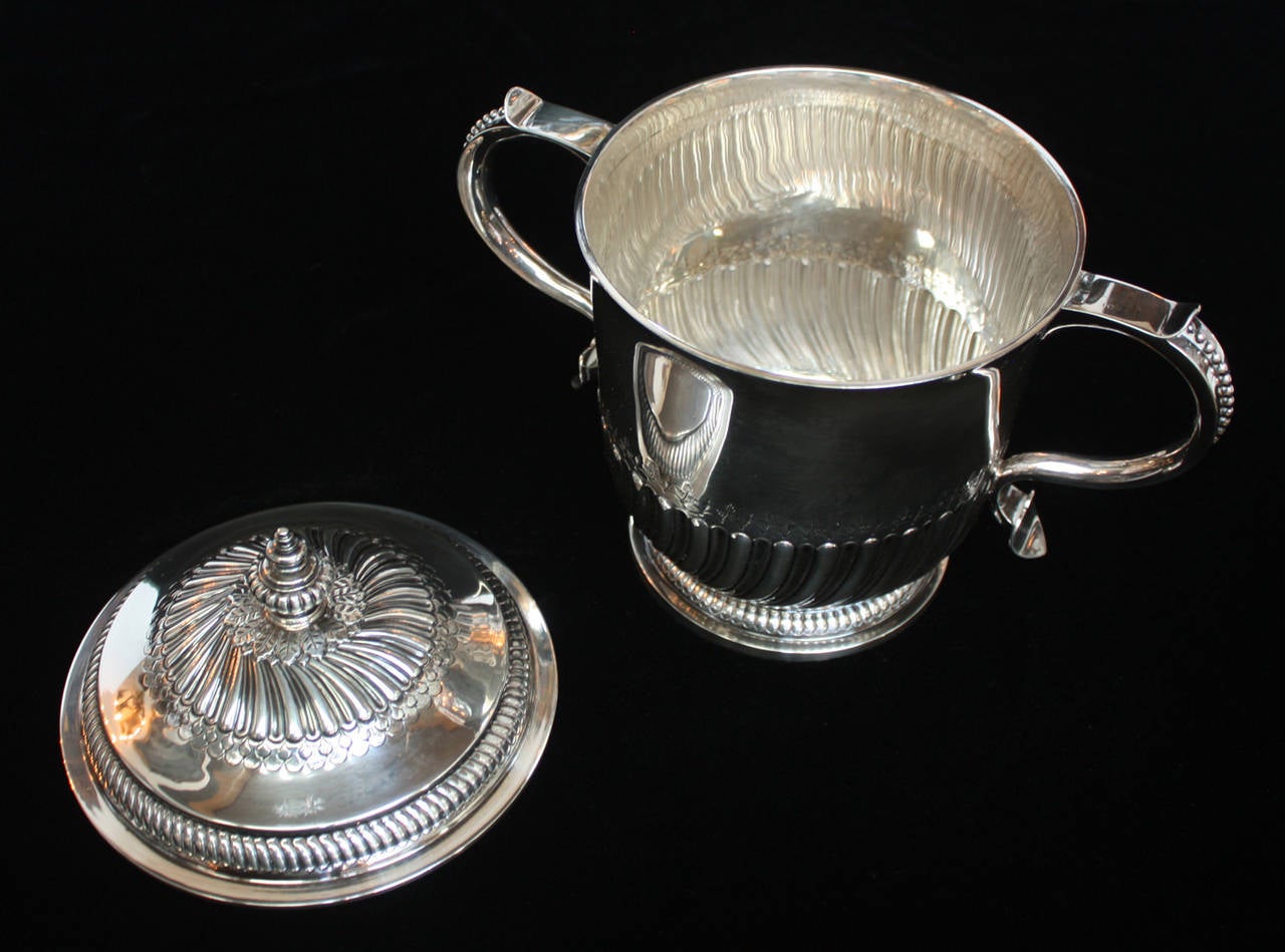 Sterling Silver Double-Handled and Lidded Horse Racing Trophy / Presentation Cup, by Thomas of New Bond Street, England, circa 1911. English mark of Charles Henry Townley & John William Thomas, on Underside (Hallmark was Registered in London in