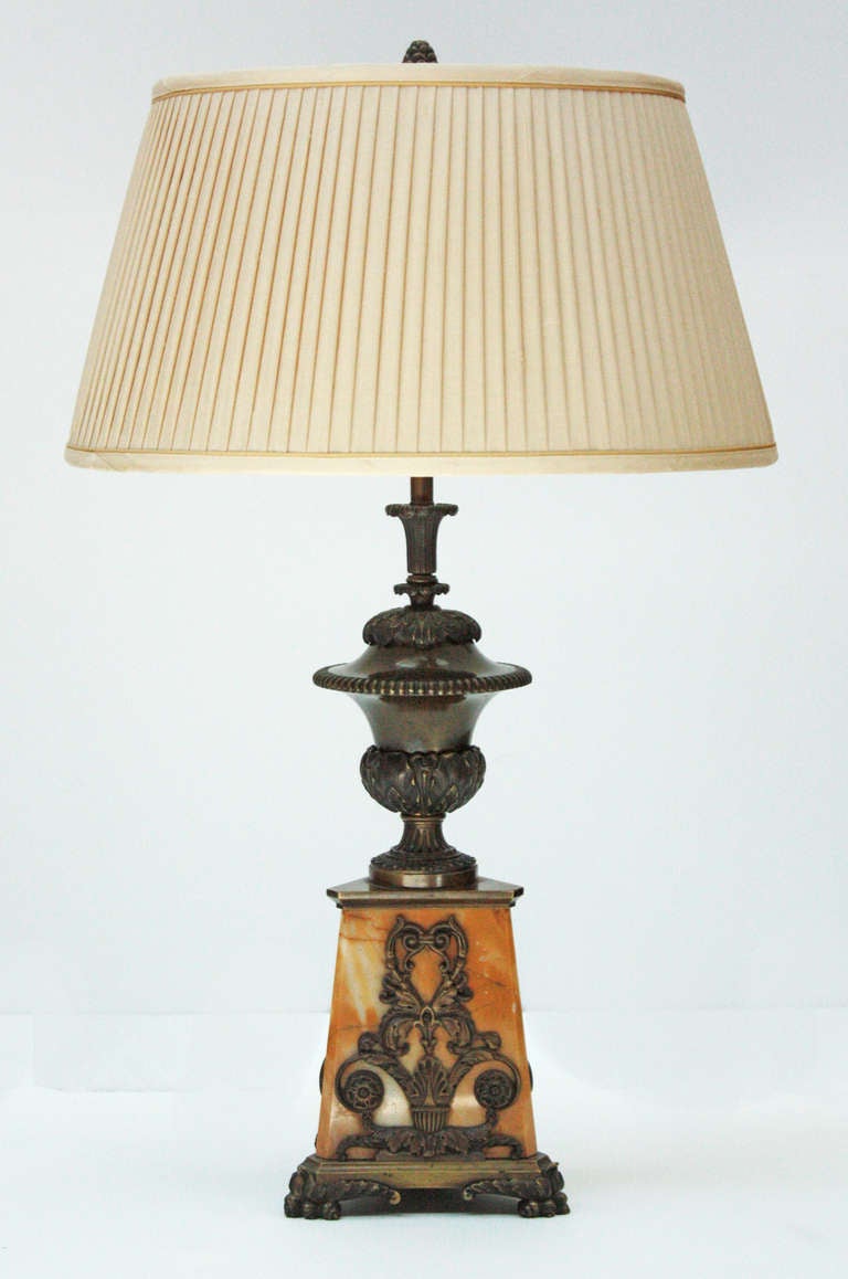 Cast Regency Sienna Marble and Bronze Lamp