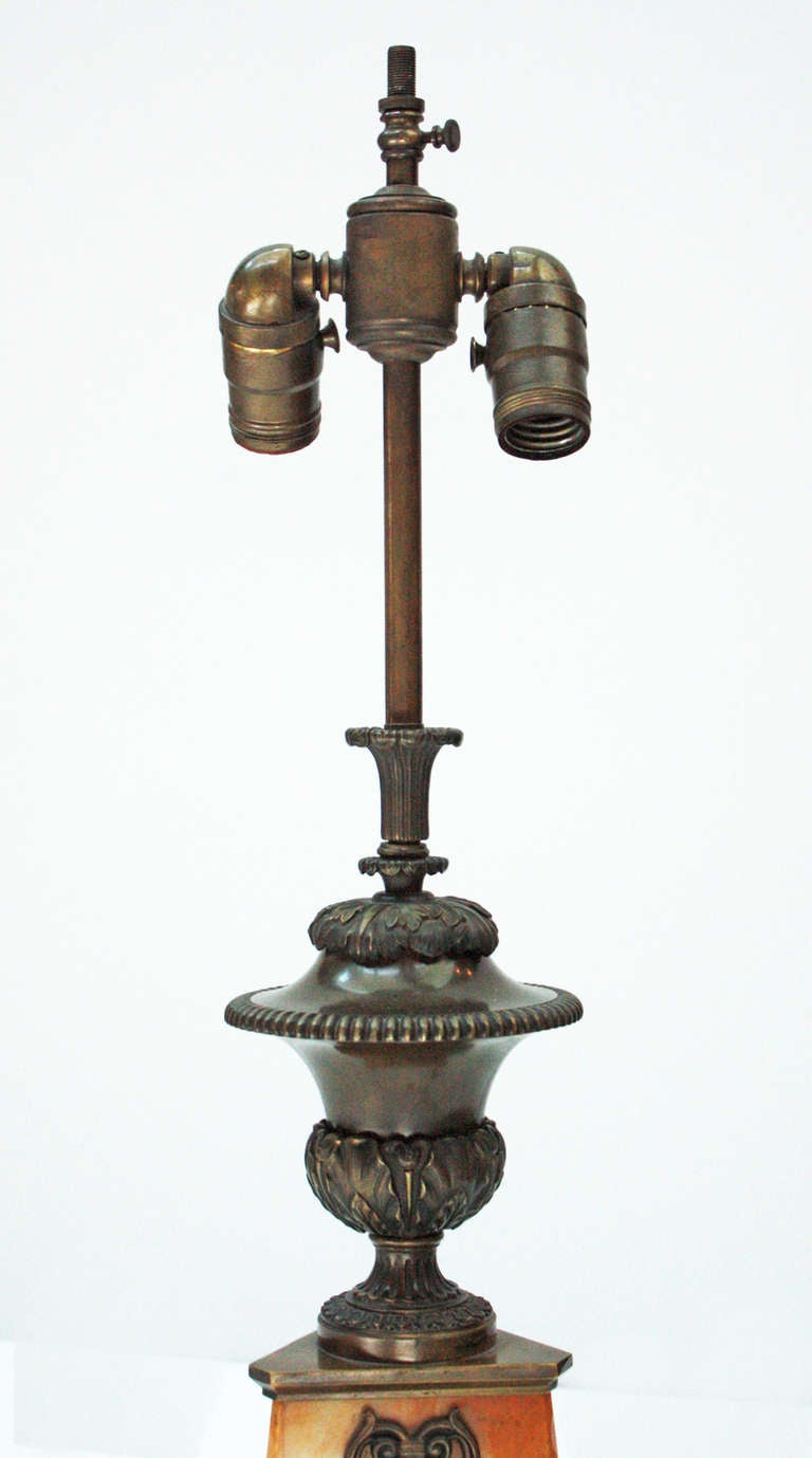 Regency Sienna Marble and Bronze Lamp In Good Condition In Dallas, TX