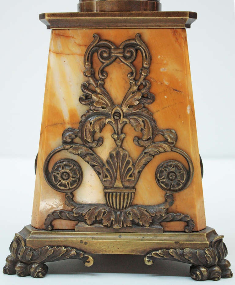 19th Century Regency Sienna Marble and Bronze Lamp