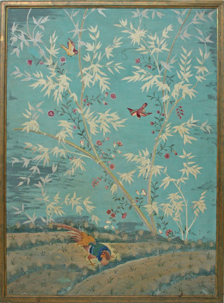19th Century Large Pair of Chinese Painted Wallpaper Panels