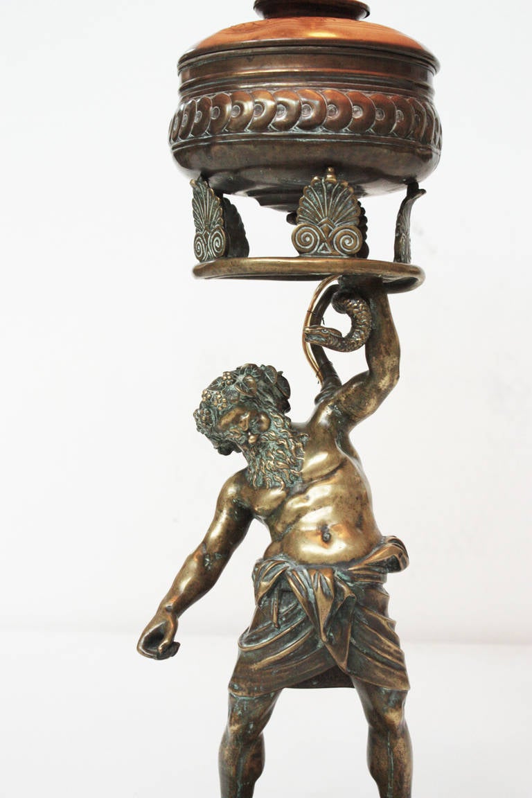 Grand Tour Bronze Lamp with Silenus Figure After Original Discovered at Pompeii