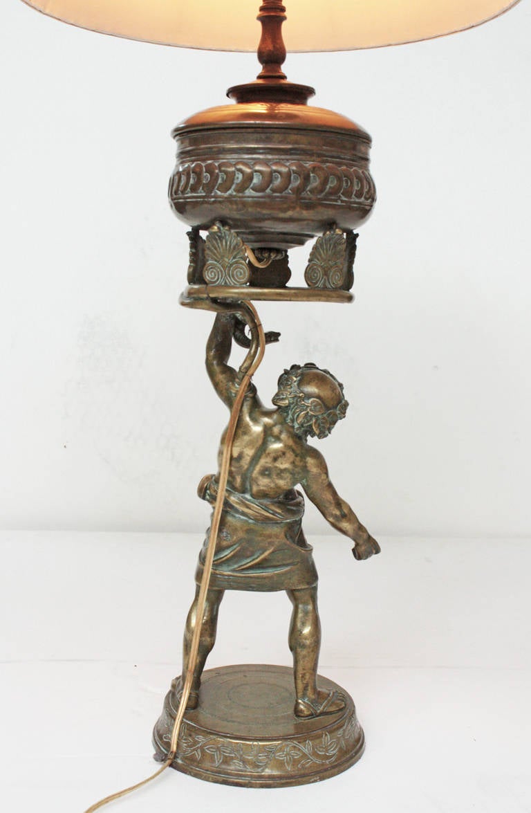 19th Century Bronze Lamp with Silenus Figure After Original Discovered at Pompeii