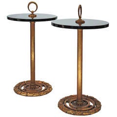 Pair of Gilt Brass and Smoked Glass Cigarette Tables