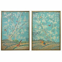 Large Pair of Chinese Painted Wallpaper Panels