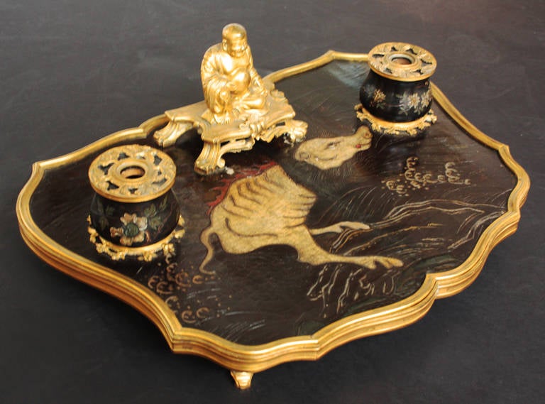 Lacquer French Rococo Chinoiserie Inkwell