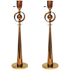 Vintage Pair of Mid Century Modern Brass Lamps