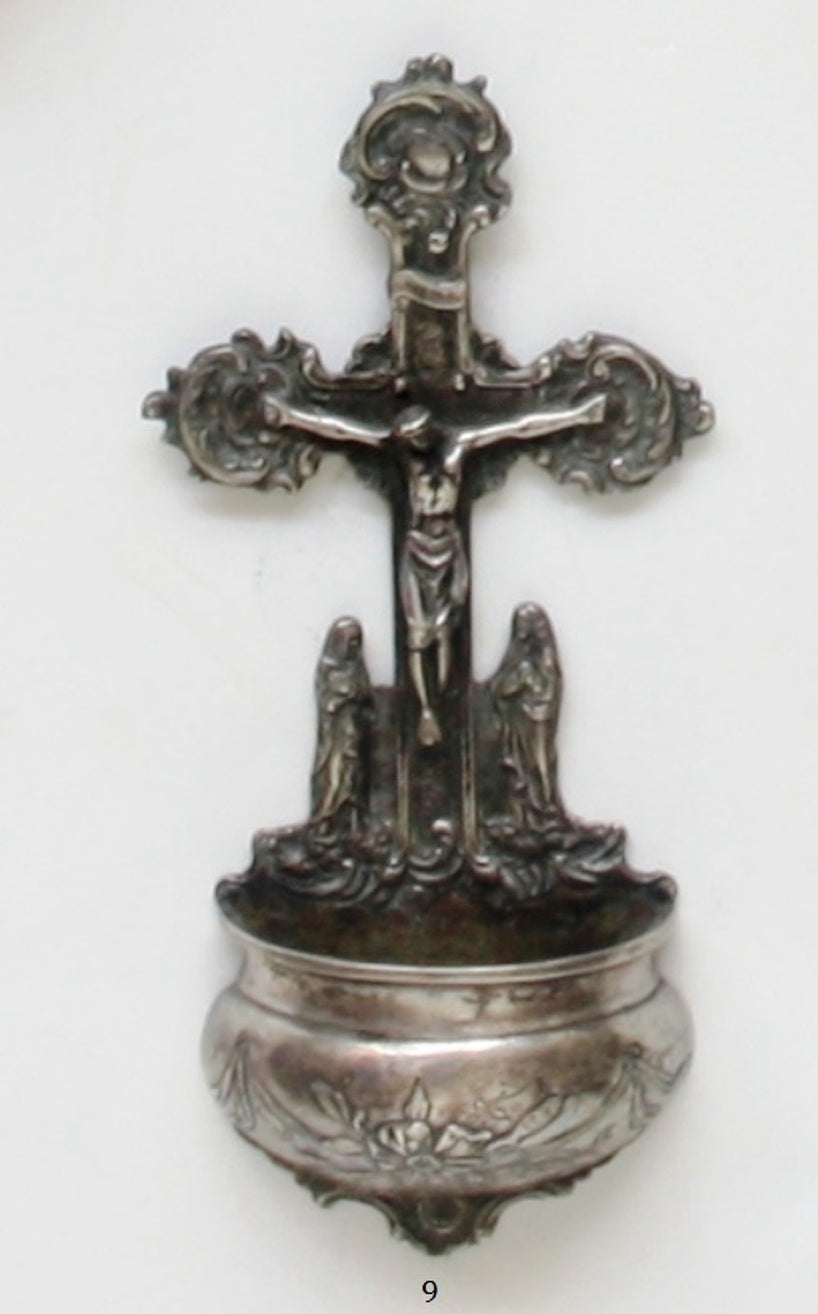 Antique Holy Water Font H31cm, Casted Bronze Wall Crucifix, INRI, Jesus ...