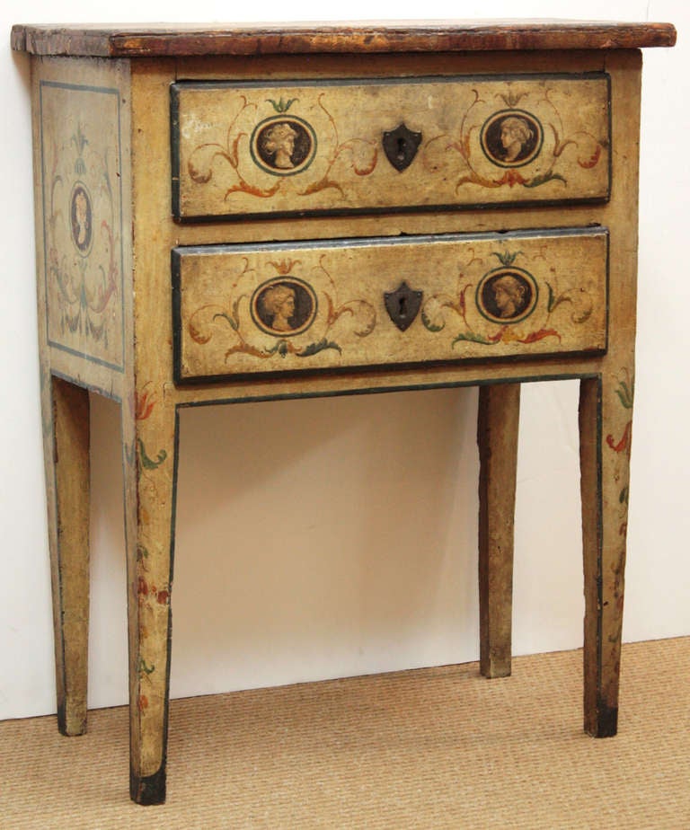 an Italian painted small two drawer chest / commodini