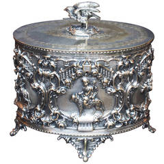 19th Century Oval Silver Plate Repousse Lidded Box