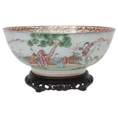 Antique Chinese Export Punch Bowl on Stand