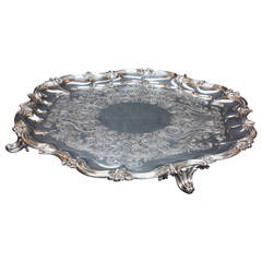 Large Round Sterling Silver Footed Tray by Joseph II and Albert Savory, London