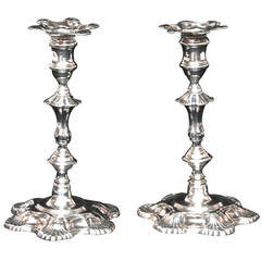 George II Cast Sterling Pair of Candlesticks by John Cafe, London
