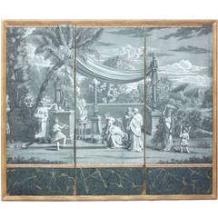 Antique 19th Century Zuber Grisaille Wallpaper Screen