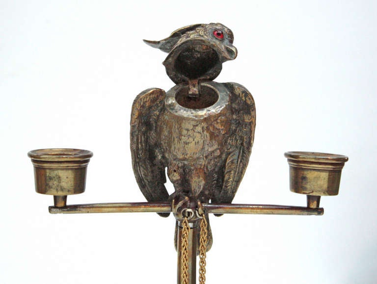 English Brass Parrot Sculpture with Glass Eyes