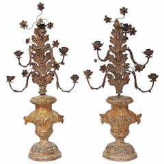 Italian Candleabra Urn Form with Leaves and Flowers